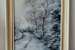 Kresba pod olejomalbou "Pod sněhem, černobílé provedení" 24 × 30 cm