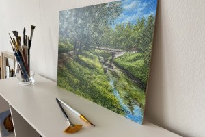 Olejomalba na plátně "Most přes Bělu" 39 × 29 cm