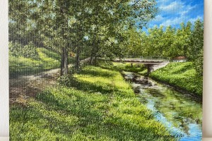 Olejomalba na plátně "Most přes Bělu" 39 × 29 cm
