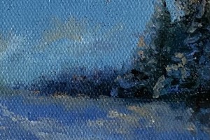 Ručně malovaná krajina olejem "Modrá zima" 13,2 × 18 cm