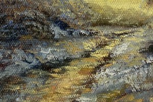 Ručně malovaná miniaturní olejomalba "Pod sněhem" 13 × 18 cm
