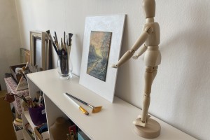 Ručně malovaná miniaturní olejomalba "Pod sněhem" 13 × 18 cm