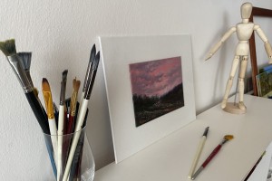 Miniaturní obraz na zeď "Západ slunce u Bíliny" 18 × 13 cm