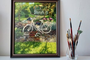 Impresionistický obraz "Kolo na zahradě" 34 × 42 cm