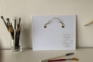 Miniaturní olejomalba krajiny "Podzimní břízy miniatura" 18 × 13,2 cm