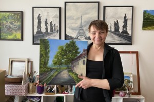 Obraz městské krajiny "Ráno po dešti" 40 × 40 cm