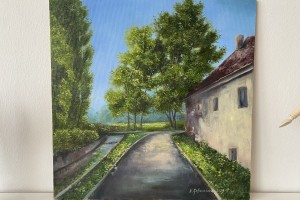 Obraz městské krajiny "Ráno po dešti" 40 × 40 cm