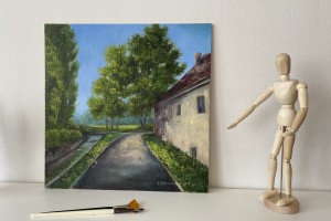 Obraz městské krajiny "Ráno po dešti" 40 × 40 cm