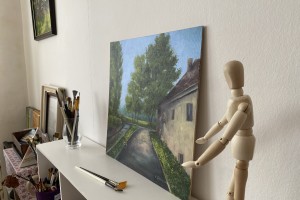 Obraz městské krajiny "Ráno po dešti" 40 × 40 cm