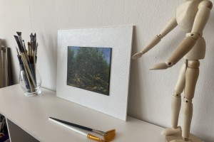 Ručně malovaná miniaturní krajina "Bořeňská zahrada" 18 × 13 cm
