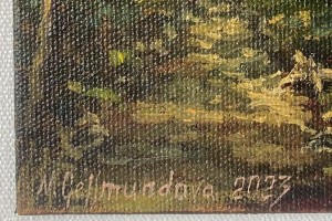 Ručně malovaná miniaturní krajina "Bořeňská zahrada" 18 × 13 cm