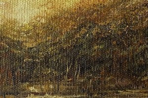 Ručně malovaný obraz na zeď "Západ slunce pod Bořní" 19,5 × 14,5 cm