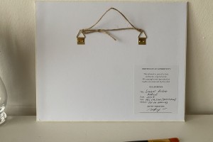 Ručně malovaný obraz na zeď "Západ slunce pod Bořní" 19,5 × 14,5 cm