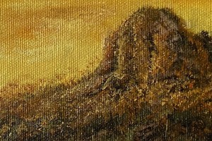 Ručně malovaný obraz na zeď "Západ slunce pod Bořní" 19,5 × 14,5 cm