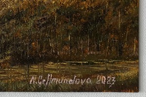 Ručně malovaný obraz na zeď "Západ slunce pod Bořní" 19,5 × 14,5 cm