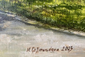 Obraz městské krajiny malovaný olejem "U bílinského zámku" 30 × 24 cm