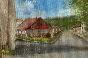 Ručně malovaná miniatura olejem "Těsně před bouří" 19,6 × 15,5 cm
