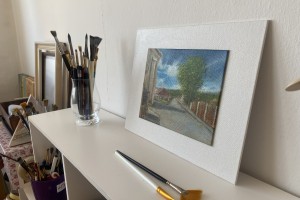 Ručně malovaná miniatura olejem "Těsně před bouří" 19,6 × 15,5 cm