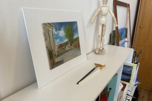 Ručně malovaná miniatura olejem "Těsně před bouří" 19,6 × 15,5 cm
