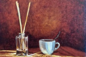 Obraz zátiší na plátně "Káva se sušenkami" 29 × 39 cm
