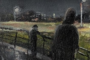 Impresionistická miniaturní olejomalba "Kyprská noc" 13 × 18 cm