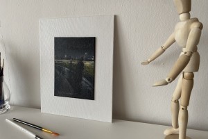 Impresionistická miniaturní olejomalba "Kyprská noc" 13 × 18 cm