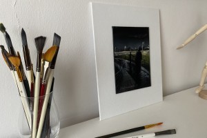 Impresionistická miniaturní olejomalba "Kyprská noc" 13 × 18 cm