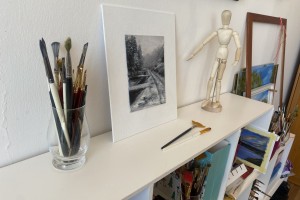 Ručně malovaný obraz olejem "Žižkovo údolí" 13 × 18 cm