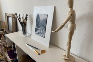 Ručně malovaný obraz olejem "Žižkovo údolí" 13 × 18 cm