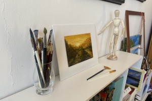 Miniaturní žánrový portrét "Večerní cesta domů" 19,5 × 14,2 cm