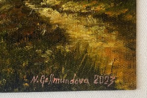 Miniaturní žánrový portrét "Večerní cesta domů" 19,5 × 14,2 cm