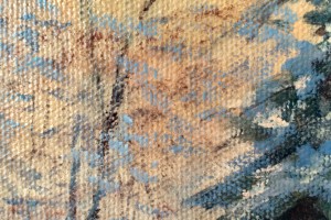 Ručně malovaná olejomalba na plátně "Pod sněhem" 24 × 30 cm