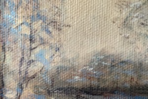 Ručně malovaná olejomalba na plátně "Pod sněhem" 24 × 30 cm