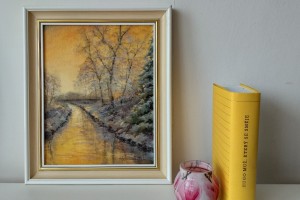 Ručně malovaná olejomalba na plátně "Pod sněhem" 24 × 30 cm
