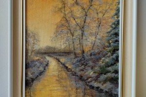 Ručně malovaná olejomalba na plátně "Pod sněhem" 24 × 30 cm