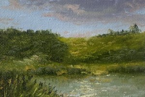 Obraz krajiny "Jezírko po dešti" 14,5 × 19,5 cm