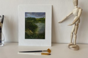 Obraz krajiny "Jezírko po dešti" 14,5 × 19,5 cm