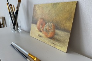 Obraz zátiší malovaný olejem "Mandarinky" 24 × 18 cm