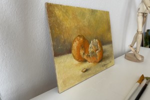 Obraz zátiší malovaný olejem "Mandarinky" 24 × 18 cm
