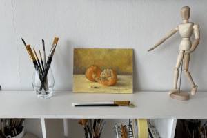 Obraz zátiší malovaný olejem "Mandarinky" 24 × 18 cm