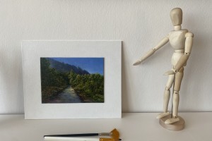 Kresba pod olejomalbou "Cesta na Bořeň" 19 × 14 cm