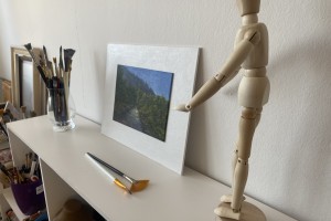 Kresba pod olejomalbou "Cesta na Bořeň" 19 × 14 cm