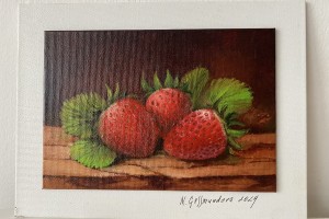Realistická olejomalba "Jahody", 18 × 13 cm