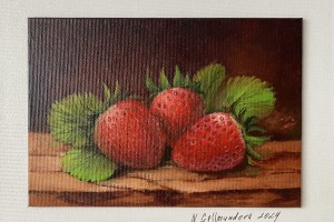 Realistická olejomalba "Jahody", 18 × 13 cm