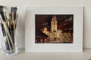 Olejomalba na plátně "Noční magie města" 19,5 × 15 cm