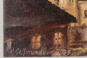 Olejomalba na plátně "Noční magie města" 19,5 × 15 cm