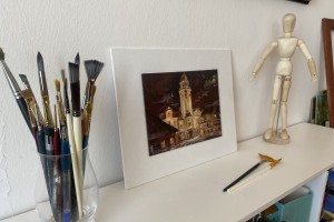 Olejomalba na plátně "Noční magie města" 19,5 × 15 cm