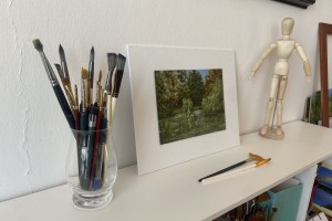 Obraz na plátně "Rybník u zámecké zahrady" 19,5 × 14,5 cm