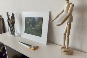 Obraz na plátně "Rybník u zámecké zahrady" 19,5 × 14,5 cm