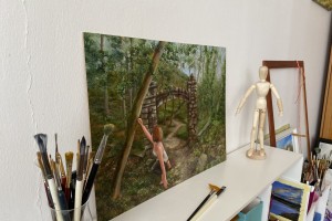 Žánrový portrét na plátně "Obnovuji Bořenskou bránu" 51 × 38 cm